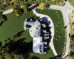 Aerial view of large custom home