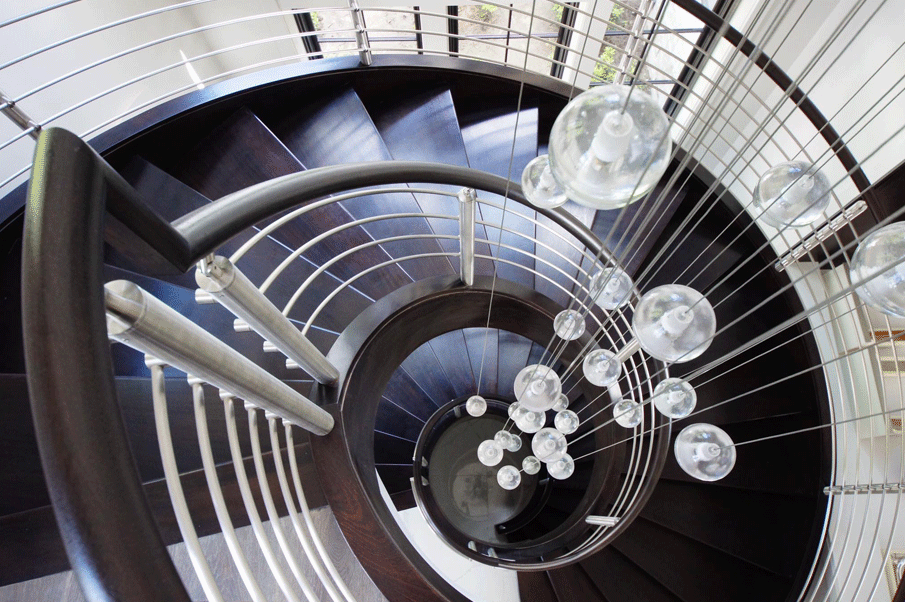 Top view of a modern, custom staircase