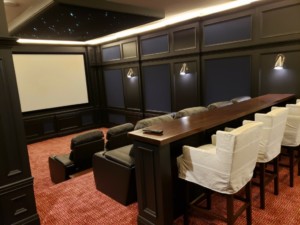 Theater room featuring a French country design