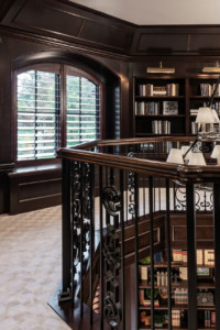 Traditional custom staircase to library