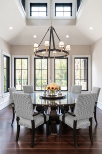 Grand dining area with vaulted ceilings